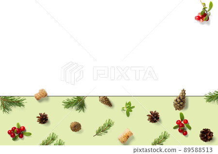 Christmas composition. Christmas gift, knitted blanket, pine cones, fir branches on white background. Flat lay, top view, copy space Christmas composition. Christmas gift, knitted blanket, pine cones, fir branches on white background. Flat lay, top view, copy space 89588513