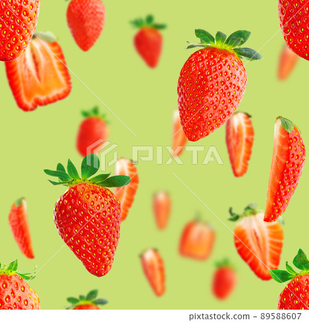 Strawberry seamless pattern. Ripe strawberries isolated on green. package design background. Strawberry seamless pattern. Ripe strawberries isolated on green. package design background. 89588607