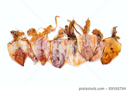 Dried squid on white background. 89588784
