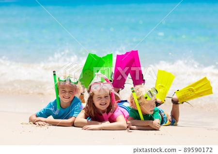 Kids snorkel. Children snorkeling in tropical sea. Kids snorkel. Children snorkeling in tropical sea. 89590172