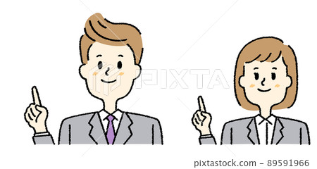 Male and female sales staff explaining with a smile and index finger 89591966
