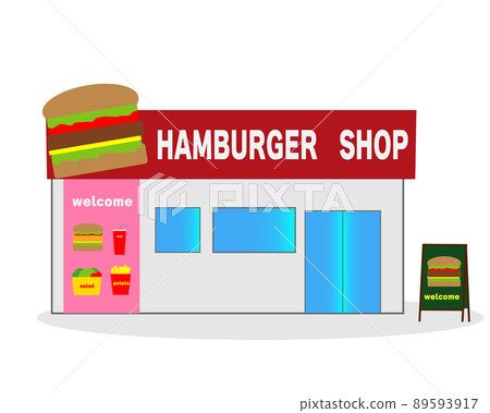 Illustration, opening, franchise of a hamburger shop building that opened independently and opened by private management Illustration, opening, franchise of a hamburger shop building that opened independently and opened by private management 89593917