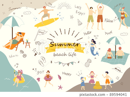 Summer material collection of people playing in the sea 89594041