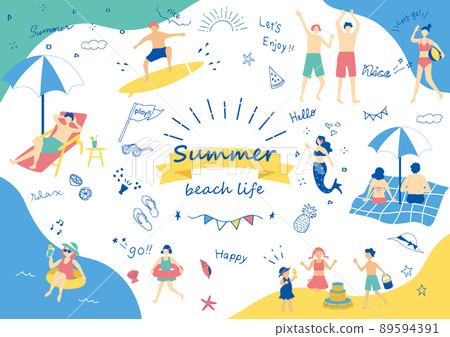 Summer material collection of people playing in the sea 89594391