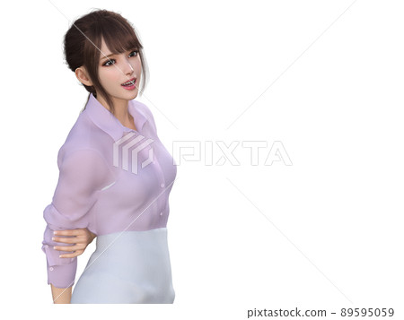 Japanese office lady chatting (upper body) 89595059