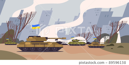 Ukrainian tanks with flags special battle transport military equipment heavy armored fighting vehicle concept Ukrainian tanks with flags special battle transport military equipment heavy armored fighting vehicle concept 89596138