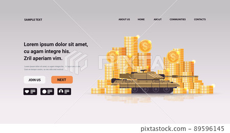 tank special army battle transport military equipment near dollar coins financing war sanctions metaphor concept 89596145