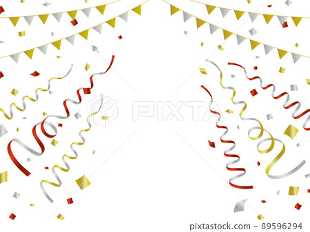 Gorgeous Christmas campaign material / Kusudama wind / Vector / From above / Ribbon / Confetti / Red gold and silver 89596294