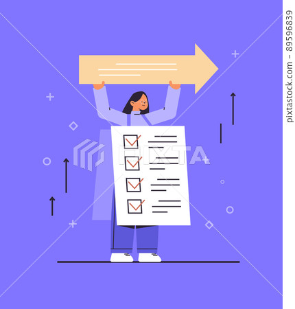 businesswoman with checklist holding arrow goal achievement concept vertical 89596839