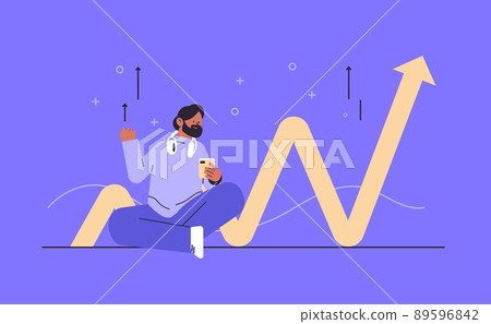 businessman analyzing curved financial arrow successful business development concept employee correcting direction of graphic 89596842
