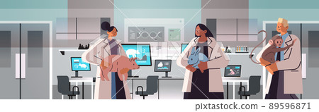 scientists or veterinary workers team doing experiments in lab with experimental animals biological genetic engineering research scientists or veterinary workers team doing experiments in lab with experimental animals biological genetic engineering research 89596871