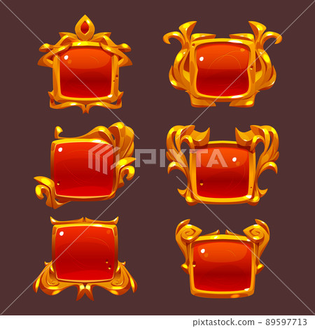 Game Level Ui Icons, Golden Buttons, Square Frames - Stock Illustration ...