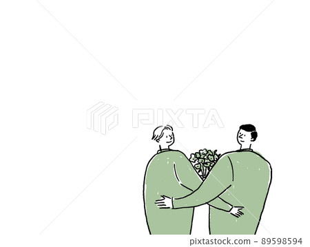 兩個帶花的男人，同性戀夫婦，沒有文字（水平，正確的位置） 89598594