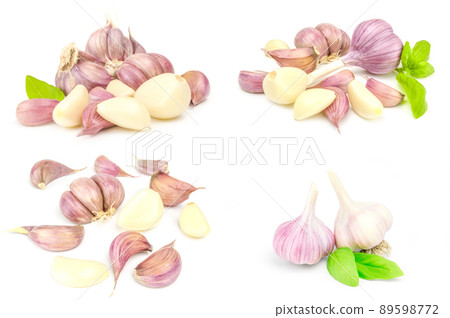 Collage of Clove garlic on a white background 89598772
