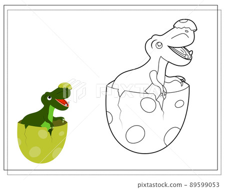 Coloring book for kids, dinosaur baby Tyrannosaurus in an egg. Vector Coloring book for kids, dinosaur baby Tyrannosaurus in an egg. Vector 89599053
