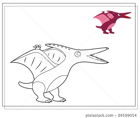 Coloring book for kids, dinosaur baby pterodactyl. Vector Coloring book for kids, dinosaur baby pterodactyl. Vector 89599054