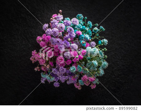Delicate flower on black background. Close up. 89599082
