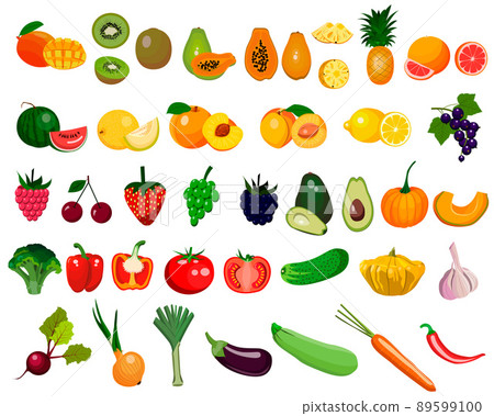 set of vegetables and fruits, vector isolated on a white background. 89599100