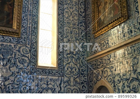 Portugal Obidos Santa Maria Church Azulejo on the wall Portugal Obidos Santa Maria Church Azulejo on the wall 89599326