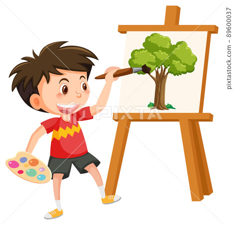 Cute boy painting on canvas - Stock Illustration [89600037] - PIXTA