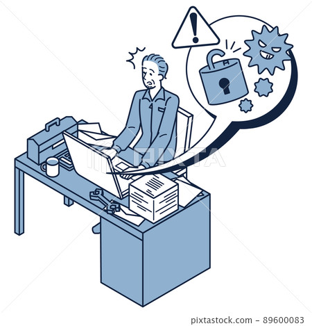 由於個人電腦的安全性被破壞而陷入困境的城鎮工廠的男老闆(經營者) 由於個人電腦的安全性被破壞而陷入困境的城鎮工廠的男老闆(經營者) 89600083