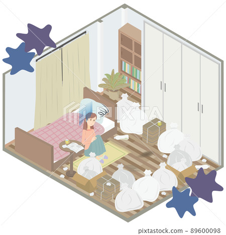 A young woman suffering from loneliness alone in a room A young woman suffering from loneliness alone in a room 89600098