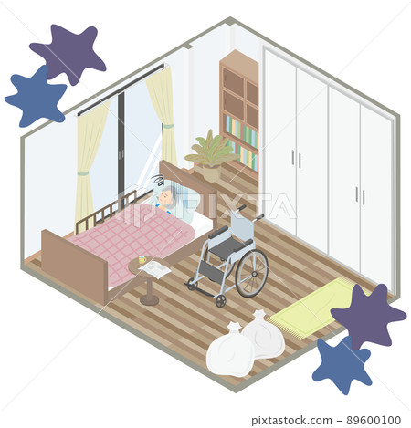 Bedridden woman in a room in an apartment Bedridden woman in a room in an apartment 89600100