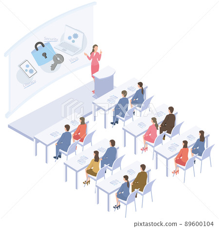Female lecturers and attendees giving seminars on company security Female lecturers and attendees giving seminars on company security 89600104
