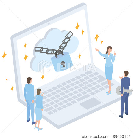 Women and attendees explaining company security 89600105