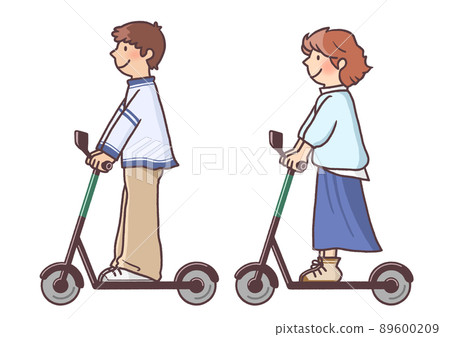 A young couple enjoying a date on an electric kickboard 89600209