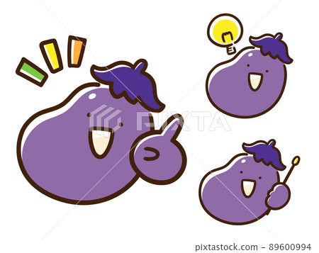 各種姿勢的可愛茄子字符的手寫風格插圖集 89600994