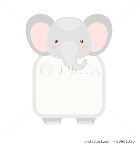 Frame with elephant head. Photo album, note book page, notes, memories and stickers decorated with cute wild animal cartoon vector illustration 89601380