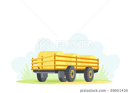 Open trailer loading with hay, agricultural farming machinery vector illustration Open trailer loading with hay, agricultural farming machinery vector illustration 89601430