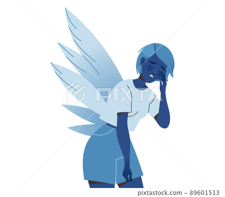 Subdued Woman Victim with Wings Suffering from Abuse and Bullying Vector Illustration 89601513