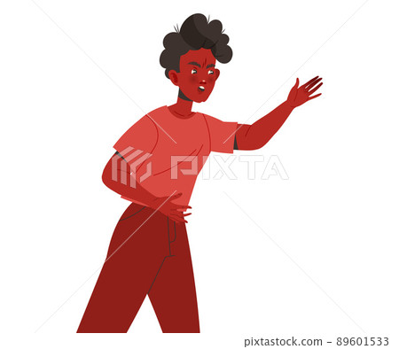 Red Man Aggressor Lifting Hand Abusing and Insulting Weak Vector Illustration 89601533