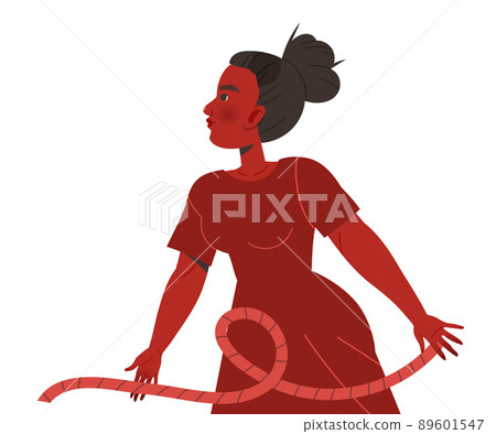 Red Woman Aggressor with Rope Abusing and Insulting Weak Vector Illustration 89601547