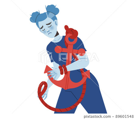 Woman Victim with Tied Rope and Anchor Suffering from Abuse and Bullying Vector Illustration 89601548