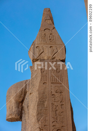 Different columns with hieroglyphs in Karnak temple. Karnak temple is the largest complex in ancient Egypt. 89602199