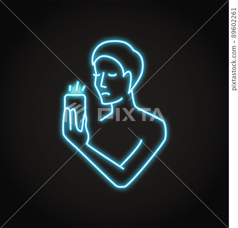 Sad person with phone neon icon 89602261