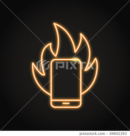Smartphone on fire neon icon Smartphone on fire neon icon 89602263
