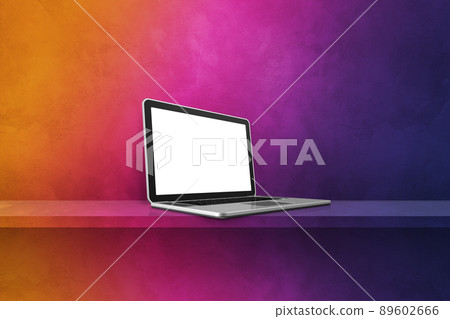 Laptop computer on rainbow shelf background Laptop computer on rainbow shelf background 89602666