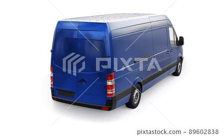 blue mid-size commercial van on a white background. A blank body for applying your design, inscriptions and logos. 3d illustration. blue mid-size commercial van on a white background. A blank body for applying your design, inscriptions and logos. 3d illustration. 89602838