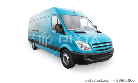 blue mid-size commercial van on a white background. A blank body for applying your design, inscriptions and logos. 3d illustration. 89602860