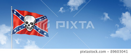 Confederate death flag isolated on a blue sky. Horizontal banner Confederate death flag isolated on a blue sky. Horizontal banner 89603041