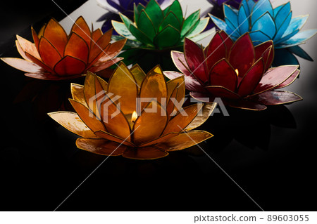 Happy Vesak Day Buddha Purnima Background. Candles during Vesak day celebration. Happy Vesak Day Buddha Purnima Background. Candles during Vesak day celebration. 89603055
