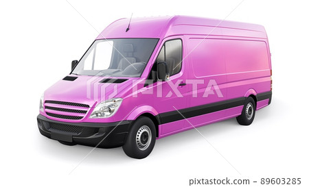 Pink mid-size commercial van on a white background. A blank body for applying your design, inscriptions and logos. 3d illustration. Pink mid-size commercial van on a white background. A blank body for applying your design, inscriptions and logos. 3d illustration. 89603285