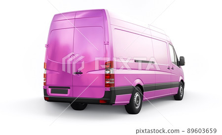 Pink mid-size commercial van on a white background. A blank body for applying your design, inscriptions and logos. 3d illustration. 89603659