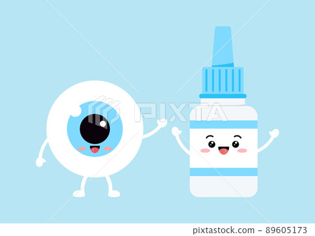Cute eyeball with eye drop liquid bottle character isolated on background. 89605173