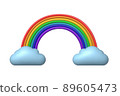 Rainbow with clouds in 3d effect. Volume Rainbow. Vector illustration 89605473