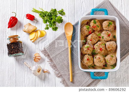Banh Mi Vietnamese spicy Meatballs, top view Banh Mi Vietnamese spicy Meatballs, top view 89606292